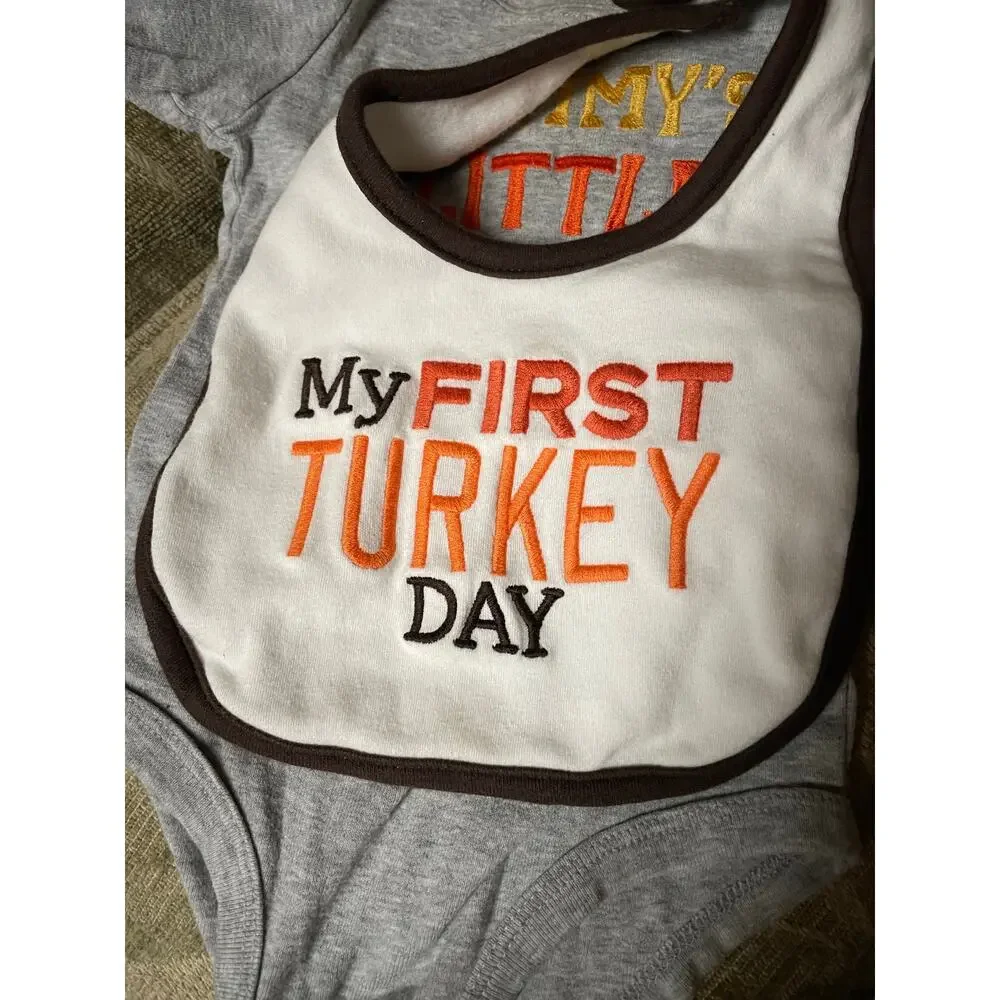 Carter’s 9 mo My‎ first turkey day Mommy’s little turkey one piece top pants bib
